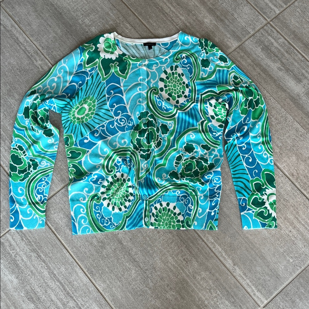 Talbots Blue & Green Floral Print Sweater